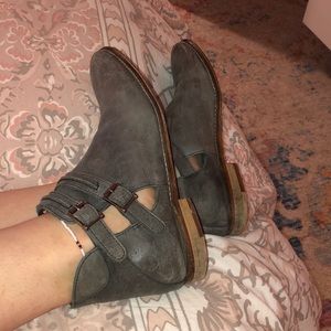 Free People grey leather booties with straps